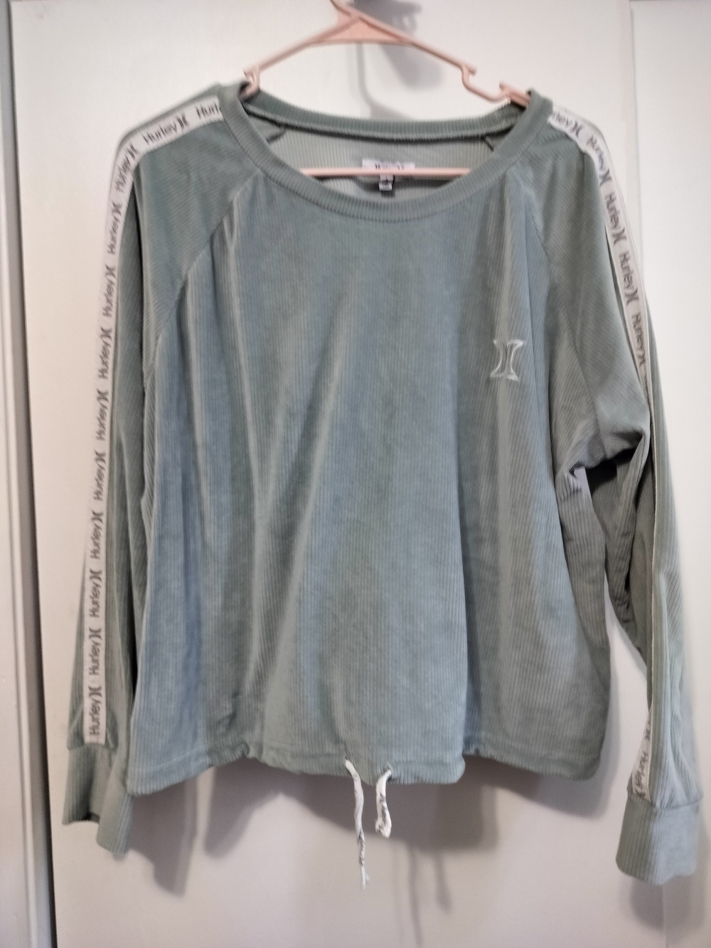 Hurley Sage Green Ribbed Crewneck Sweatshirt with Sleeve Tape